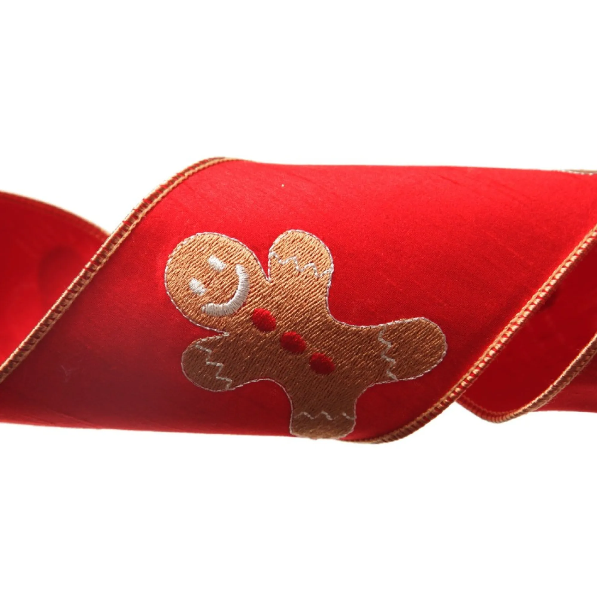 Red Christmas Ribbon Garland with Embroidered Gingerbread Sale