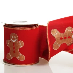 Red Christmas Ribbon Garland with Embroidered Gingerbread Sale