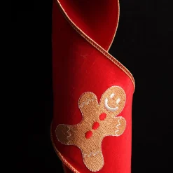Red Christmas Ribbon Garland with Embroidered Gingerbread Sale