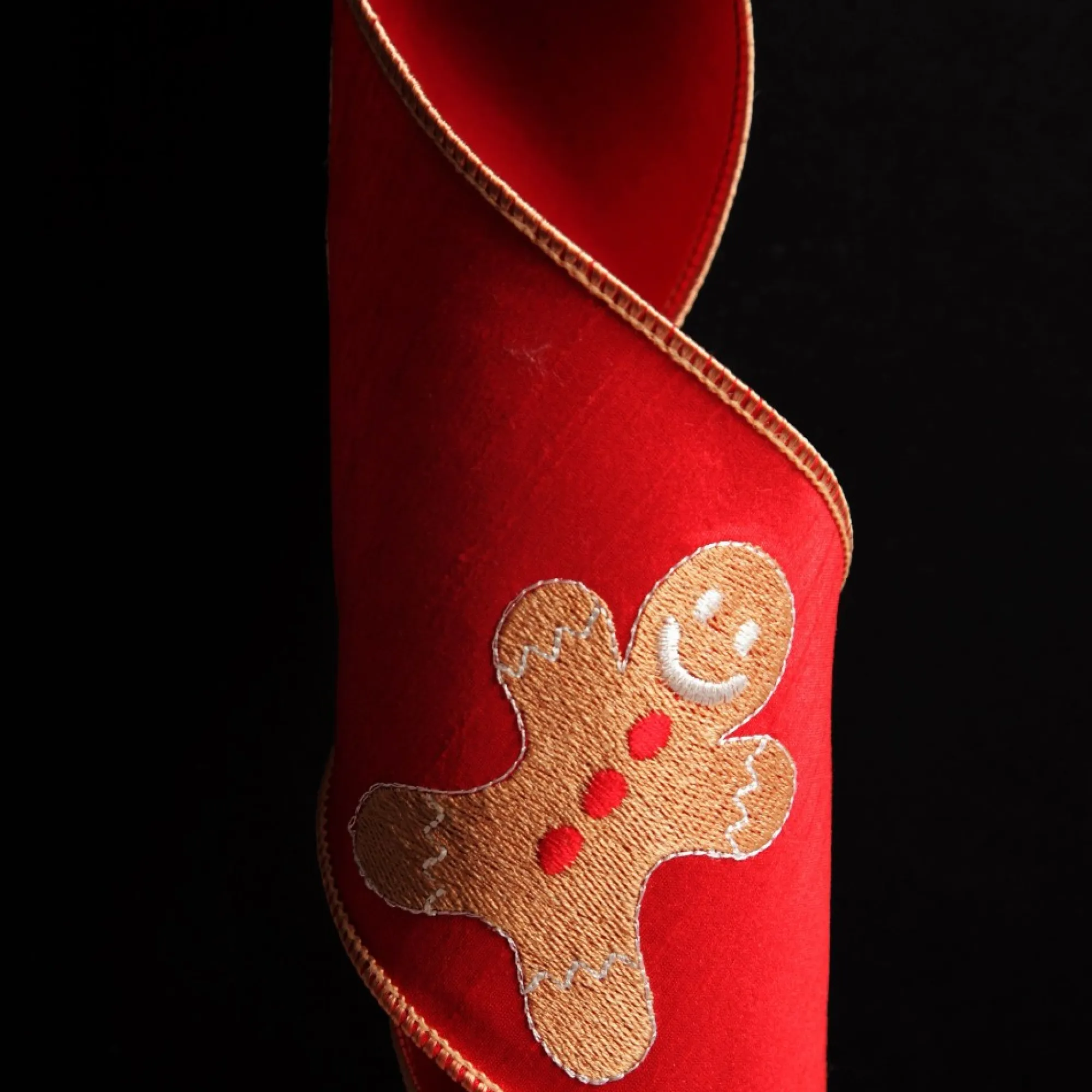 Red Christmas Ribbon Garland with Embroidered Gingerbread Sale