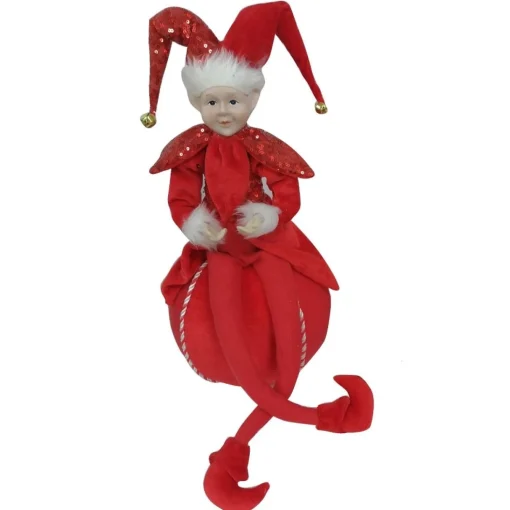 Red Elf on Bauble Christmas Ornament Outlet