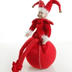 Red Elf on Bauble Christmas Ornament Outlet