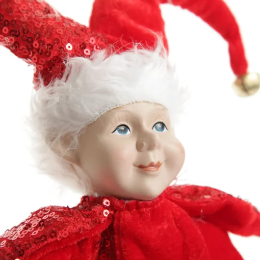 Red Elf on Bauble Christmas Ornament Outlet