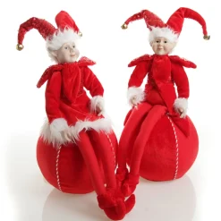 Red Elf on Bauble Christmas Ornament Outlet