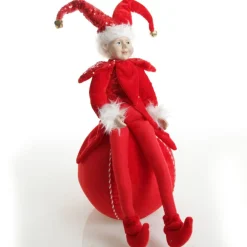 Red Elf on Bauble Christmas Ornament Outlet