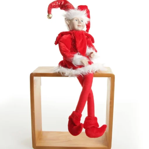 Red Elf Sitting Christmas Ornament Store