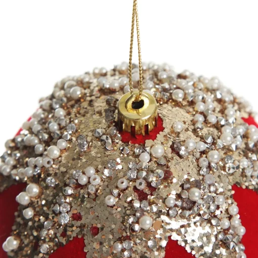 Red Flocked Christmas Bauble with Sequin Detail - Set of 2 Best