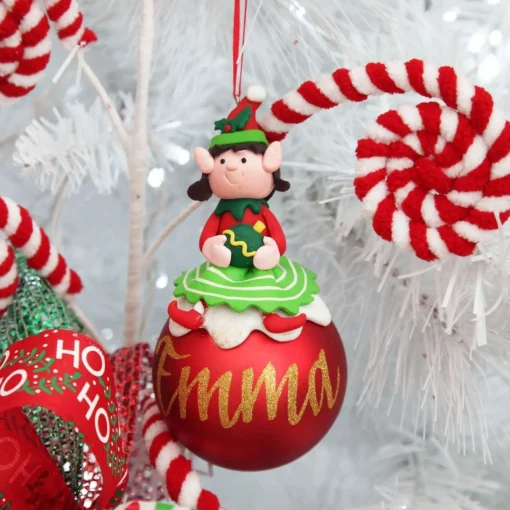 Red Girl Elf Christmas Character Bauble Clearance