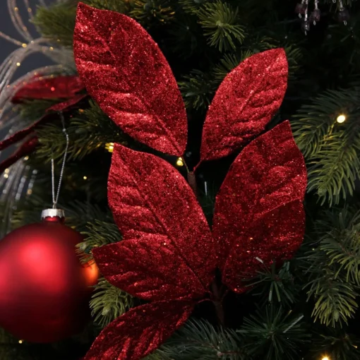 Red Glitter Leaf Spray Shop