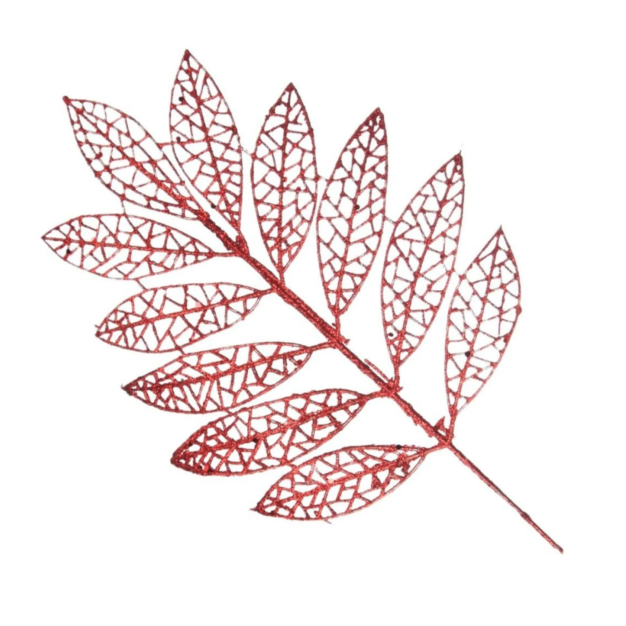 Red Glitter Mesh Leaf Pick - Set of 2 Hot