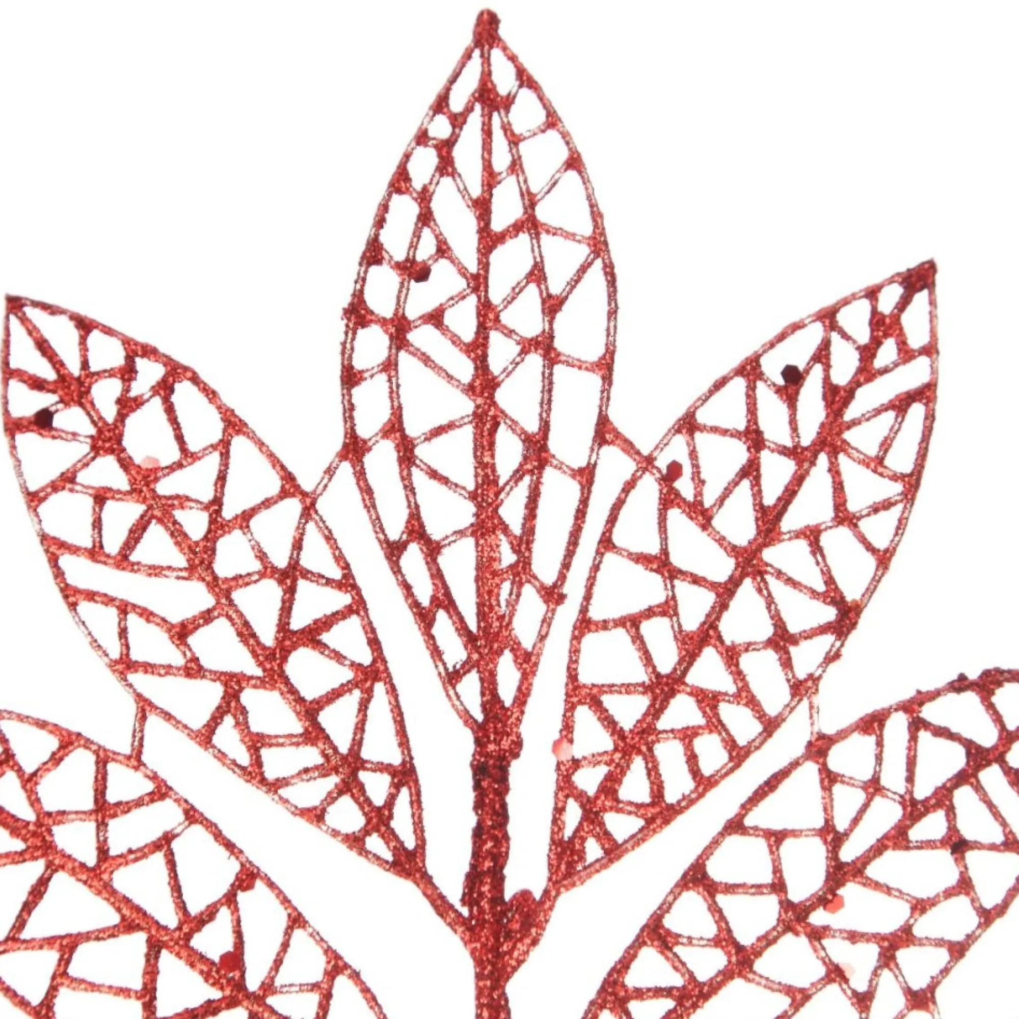 Red Glitter Mesh Leaf Pick - Set of 2 Hot