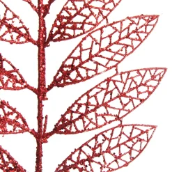 Red Glitter Mesh Leaf Pick - Set of 2 Hot