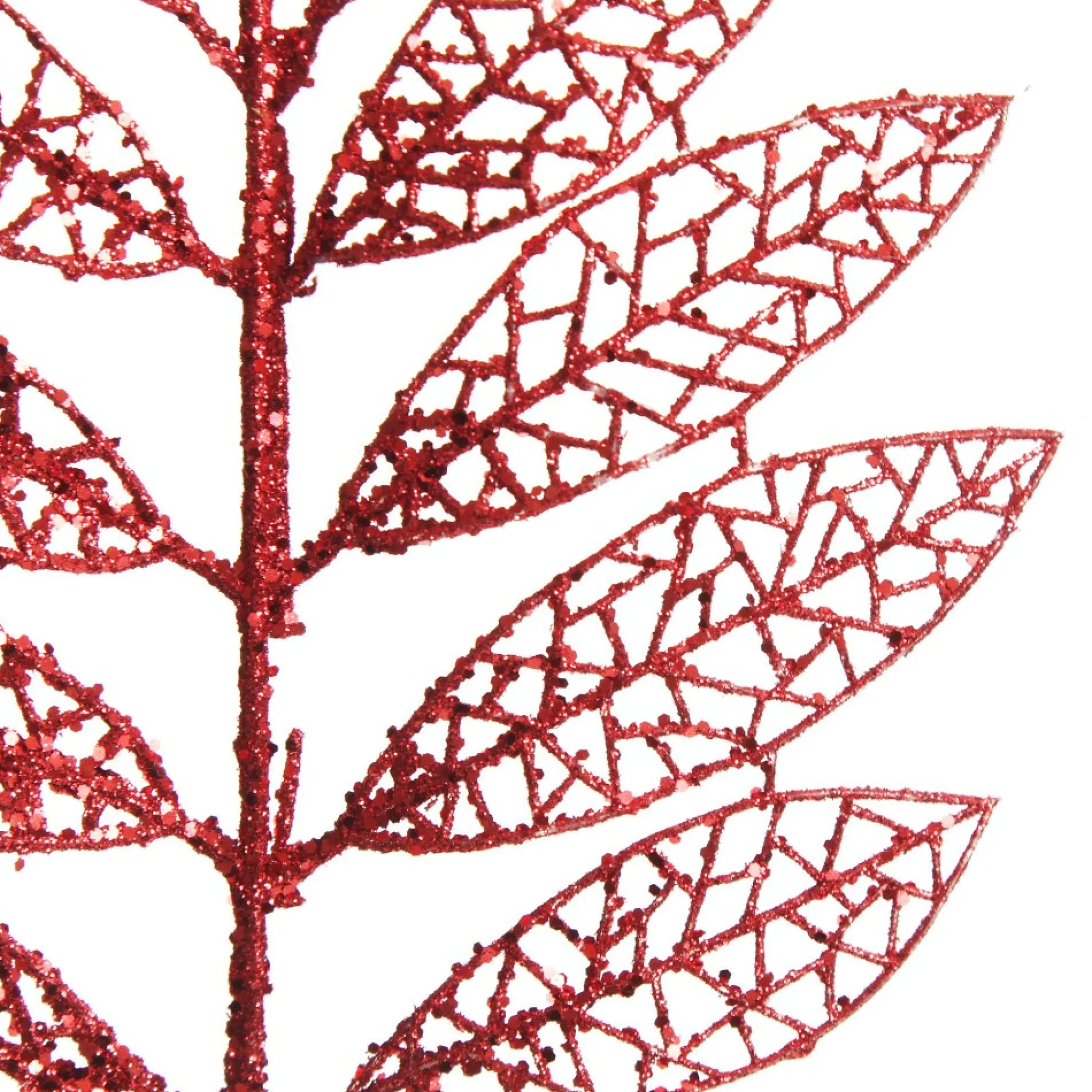 Red Glitter Mesh Leaf Pick - Set of 2 Hot