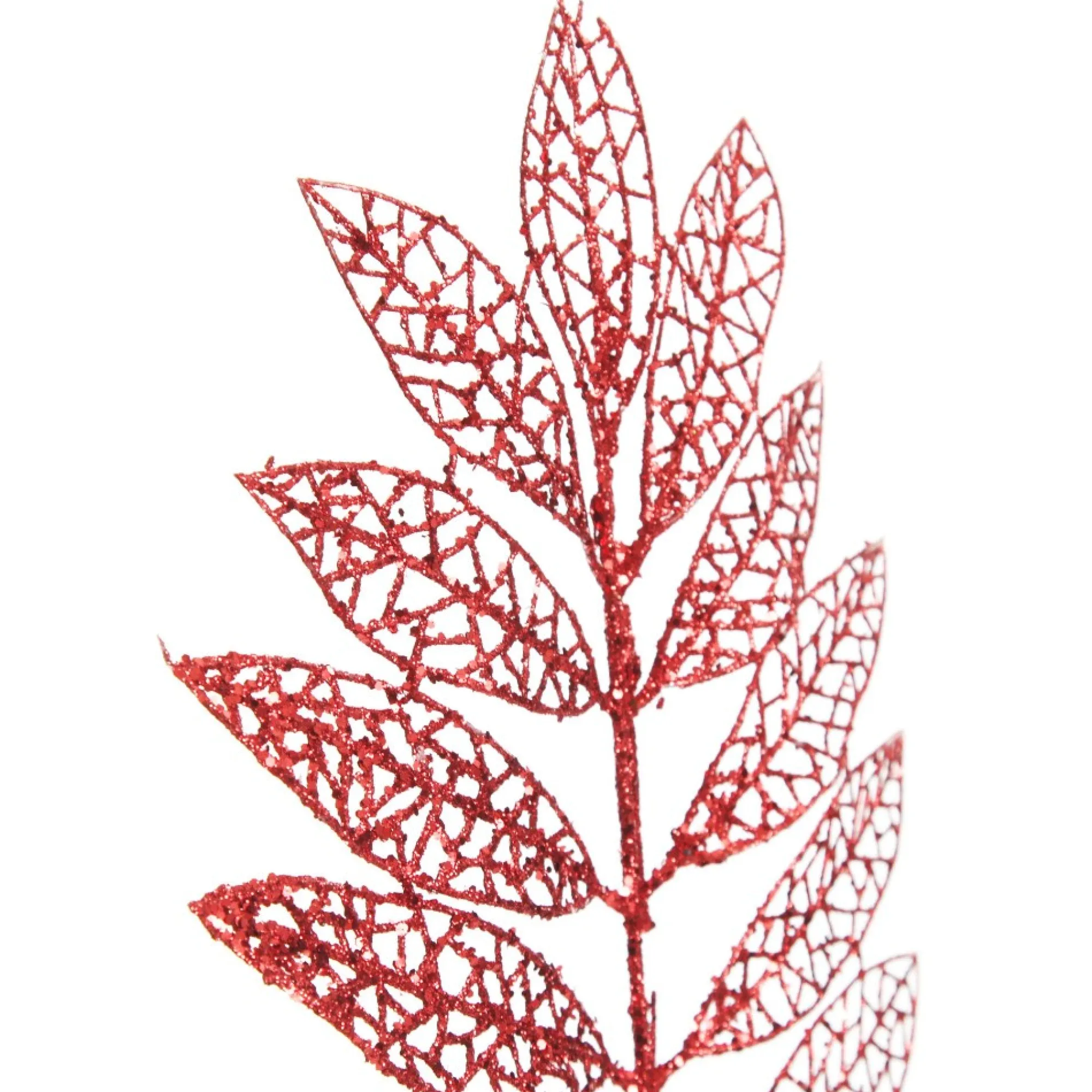 Red Glitter Mesh Leaf Pick - Set of 2 Hot