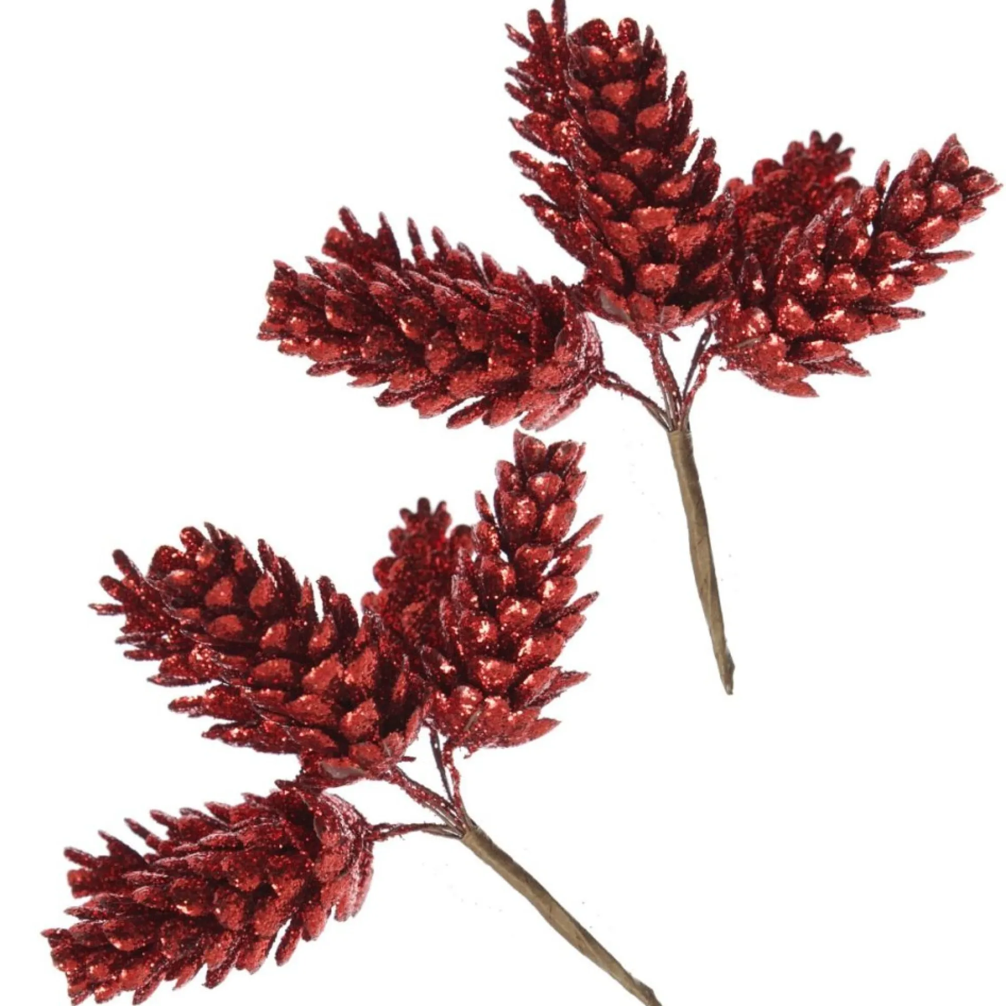 Red Glitter Pinecone Clusters - Set of 2 Flash Sale