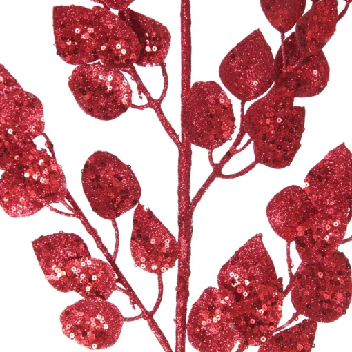 Red Glitter Sequin Leaf Spray Flash Sale