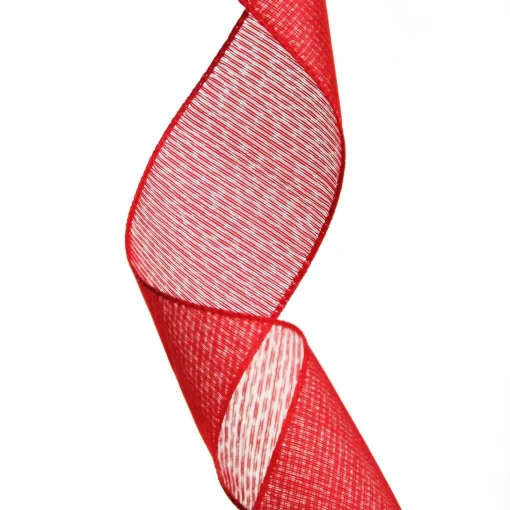 Red Glitter Sheer Stripe Wired Ribbon - 6.25cm Flash Sale
