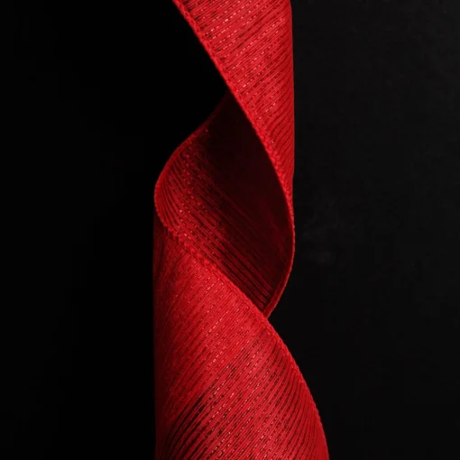 Red Glitter Sheer Stripe Wired Ribbon - 6.25cm Flash Sale