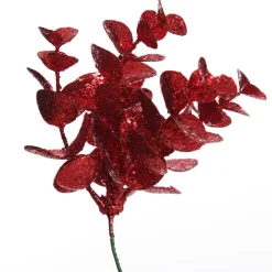 Red Glitter Silver Dollar Leaf Pick - Set of 2 Discount