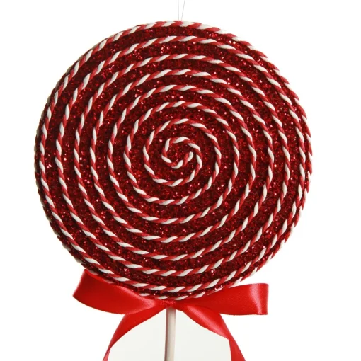 Red Glitter with Twine Lollipop Christmas Decoration Discount