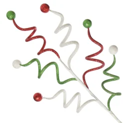 Red, Green and White Glitter Curly Christmas Pick Discount