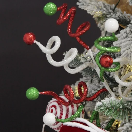 Red, Green and White Glitter Curly Christmas Pick Discount