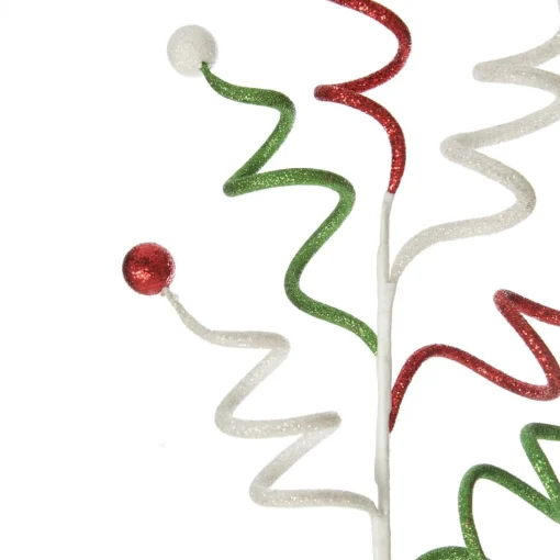 Red, Green and White Glitter Curly Christmas Pick Discount