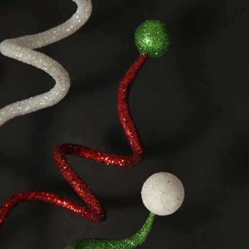 Red, Green and White Glitter Curly Christmas Pick Discount