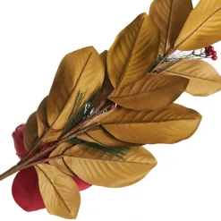 Red Magnolia Flower Green Leaf and Pine Christmas Spray Shop