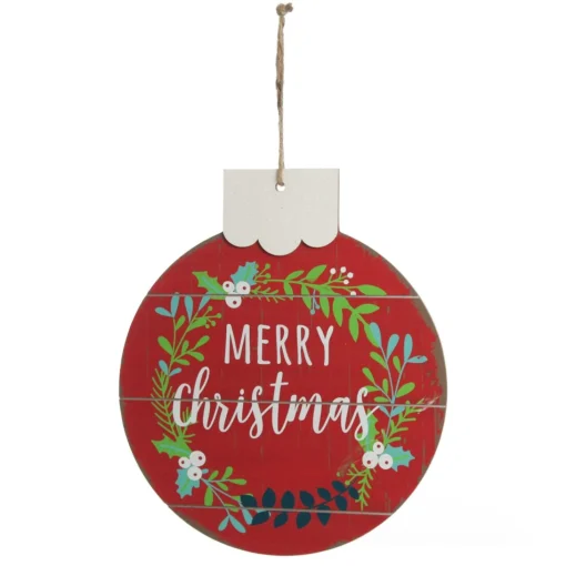 Red Merry Christmas Wooden Bauble Plaque Hot
