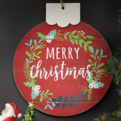 Red Merry Christmas Wooden Bauble Plaque Hot