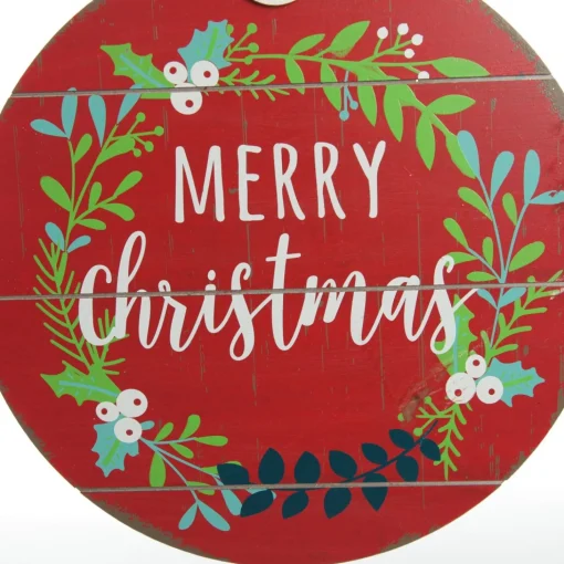 Red Merry Christmas Wooden Bauble Plaque Hot