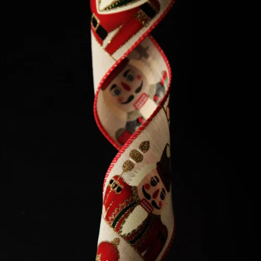 Red Nutcracker Print Christmas Ribbon with Wired Edge - 6.3cm Store
