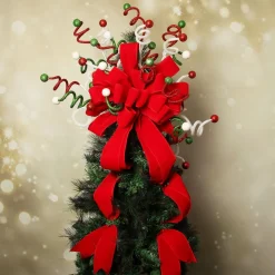 Red Velvet Deluxe Tree Topper Bow with Streamers Best Sale