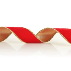 Red Velvet Gold Trim Wired Christmas Ribbon Flash Sale