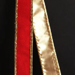 Red Velvet Gold Trim Wired Christmas Ribbon Flash Sale