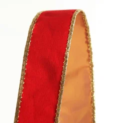 Red Velvet Gold Trim Wired Christmas Ribbon Flash Sale
