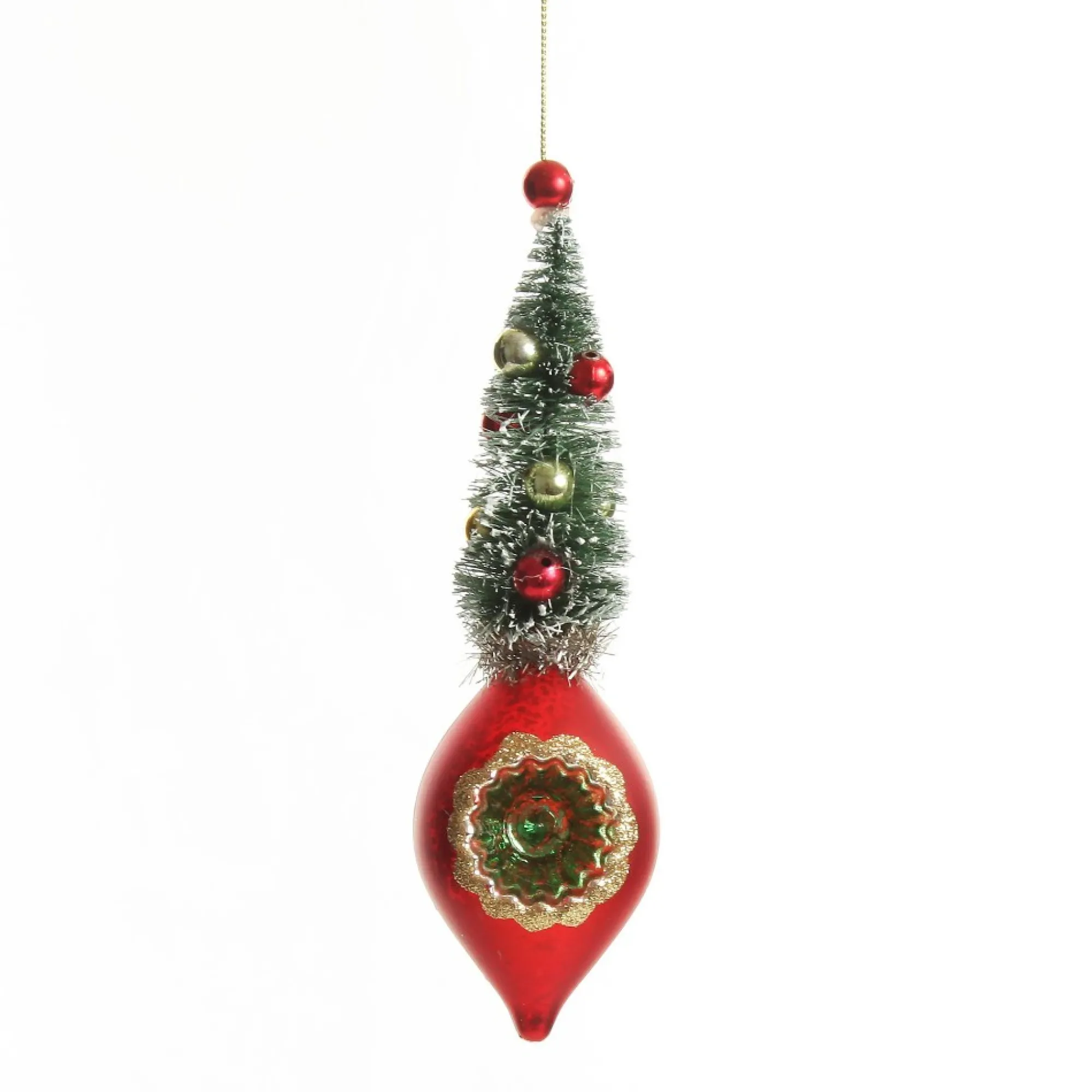 Red Vintage Glass Christmas Finial with Tree Cheap