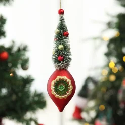 Red Vintage Glass Christmas Finial with Tree Cheap