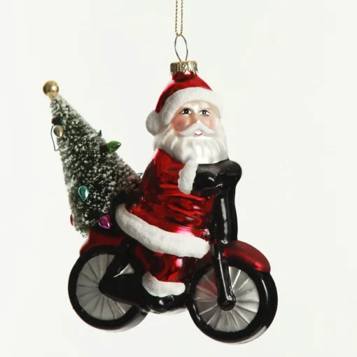 Retro Glass Santa on Motorbike Christmas Decoration Sale