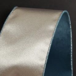 Reversible Blue Velvet and Champagne Satin Wired Christmas Ribbon Garland Cheap