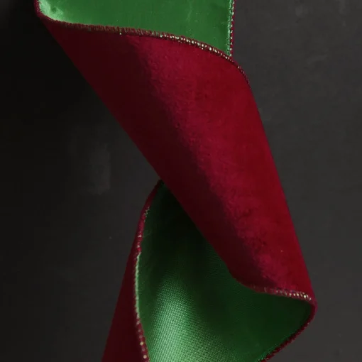 Reversible Dark Red Velvet and Green Satin Wired Christmas Ribbon Garland Store