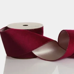 Reversible Dark Red Velvet and Gold Satin Wired Christmas Ribbon Garland Fashion