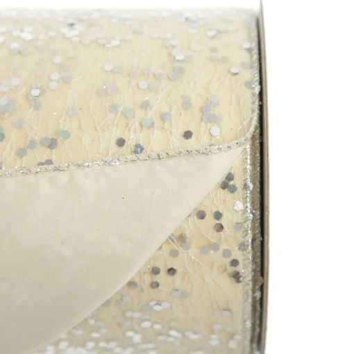 Reversible Ivory Velvet and Silver Sequin Wired Ribbon Garland Hot