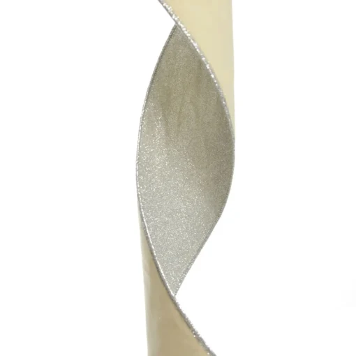 Reversible Ivory Velvet and Silver Glitter Wired Ribbon Garland Online