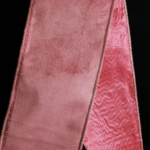 Reversible Pink Velour and Satin Wired Christmas Ribbon Garland Flash Sale