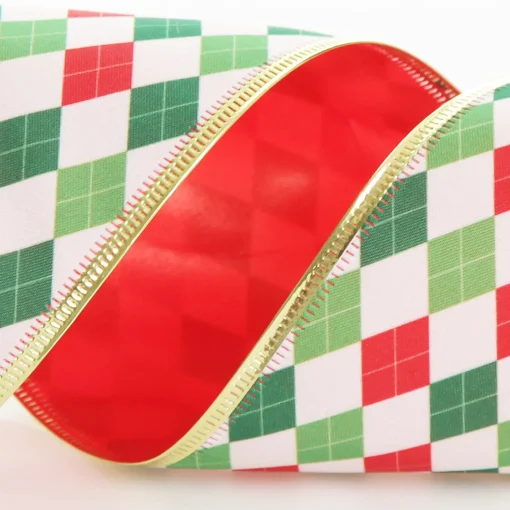 Reversible Red White Green Harlequin Pattern Wired Christmas Ribbon Garland Best