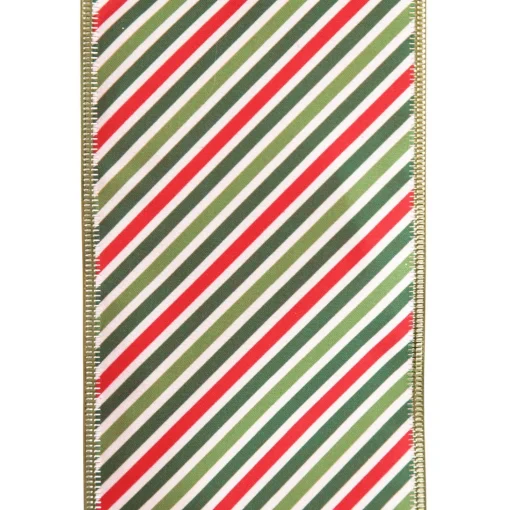 Reversible Red White Green Striped Wired Christmas Ribbon Garland Store