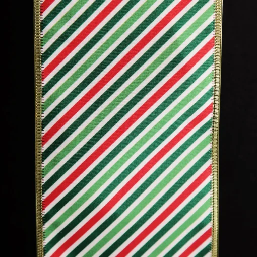 Reversible Red White Green Striped Wired Christmas Ribbon Garland Store
