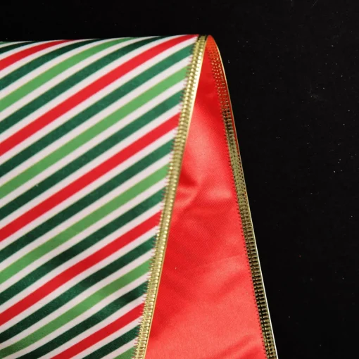 Reversible Red White Green Striped Wired Christmas Ribbon Garland Store
